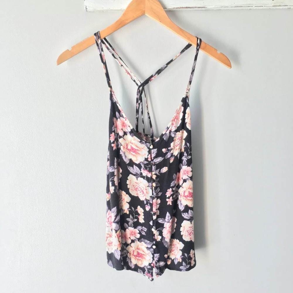 American Eagle Floral Sleeveless Strapy Top Womens Size Small Button Front Shirt